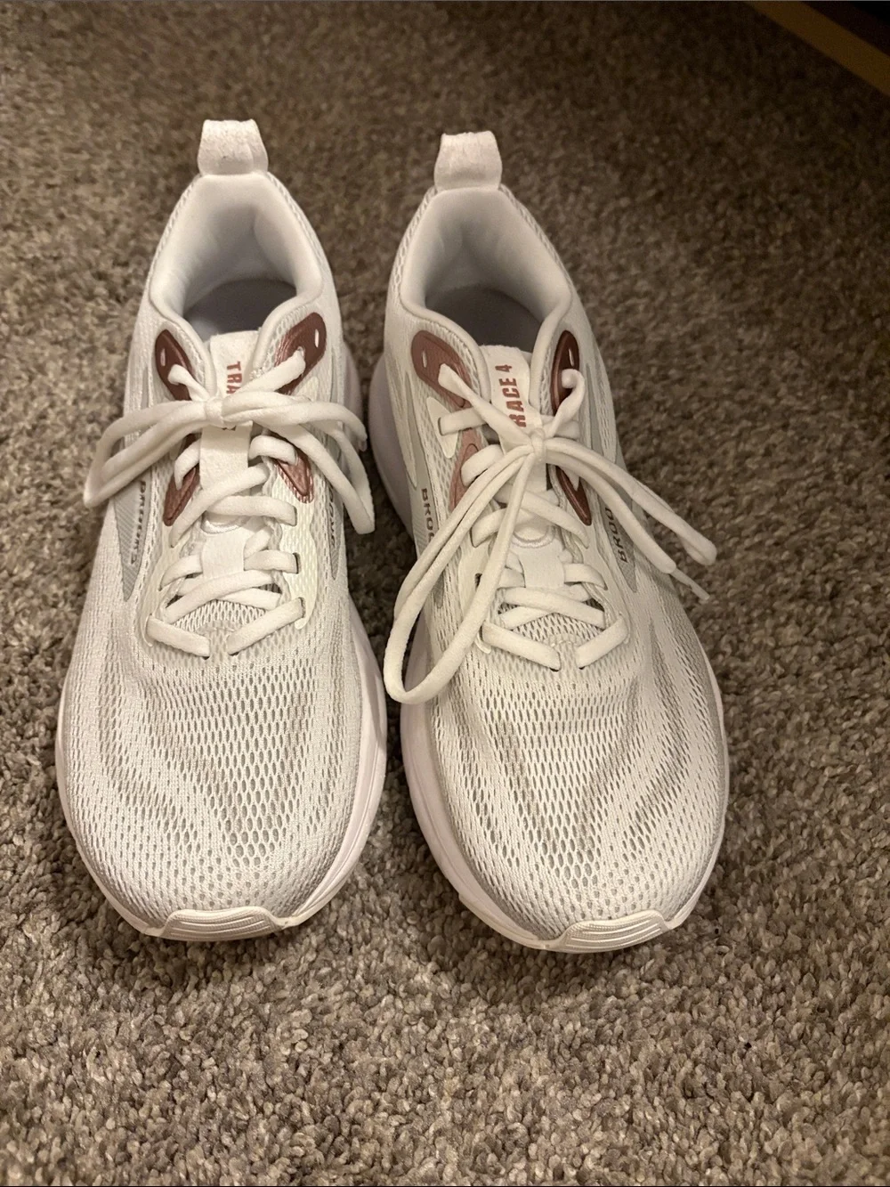 Brooks White and Light Pink Mesh Running Sneakers